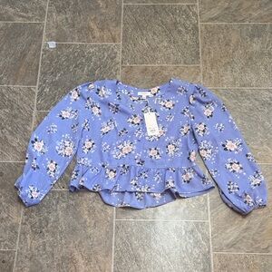 Candie's Blue Floral Peplum Blouse